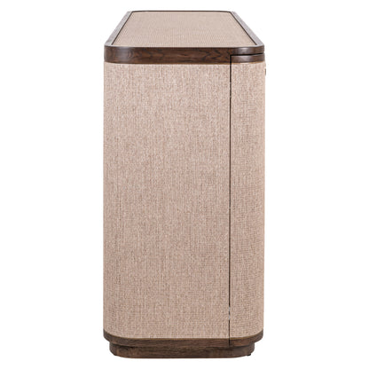 Dressoir Willox beige eikenhout 4-doors, zijaanzicht op witte achtergrond