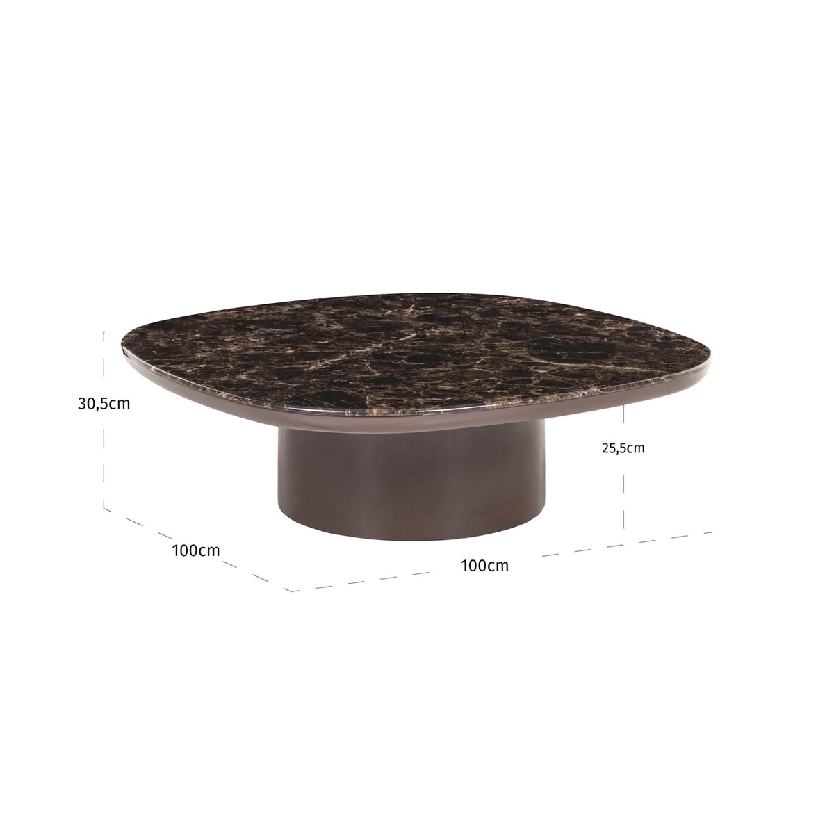 Salontafel Almundi bruin mdf, maatvoering met afmetingen