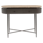 Sidetable Russo bruin travertin, vooraanzicht op witte achtergrond