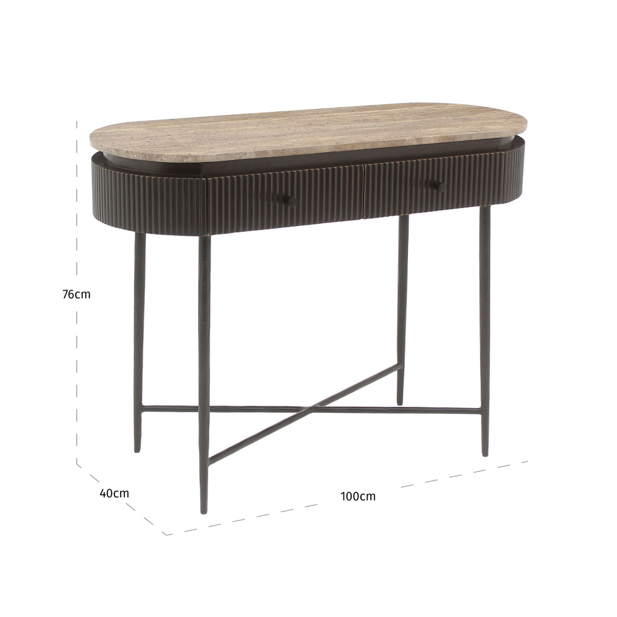 Sidetable Russo bruin travertin, maatvoering met afmetingen