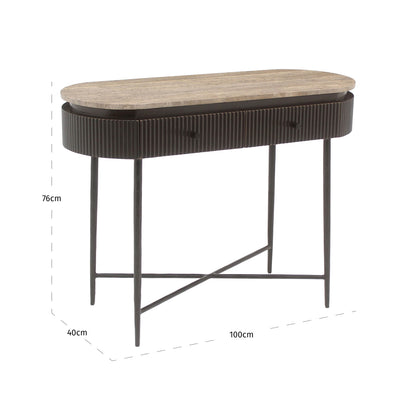 Sidetable Russo bruin travertin, maatvoering met afmetingen