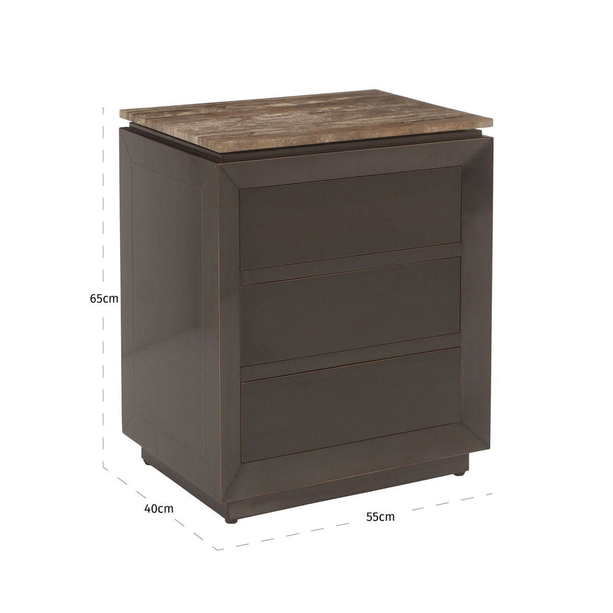 Nachtkast Russo bruin mdf, maatvoering met afmetingen