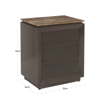 Nachtkast Russo bruin mdf, maatvoering met afmetingen