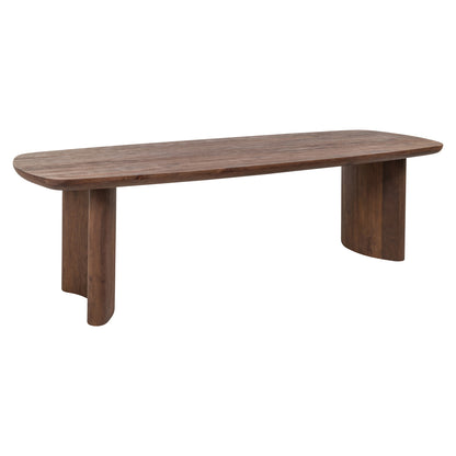 Eettafel Baldwin bruin mangohout 230 cm, schuin vooraanzicht op witte achtergrond