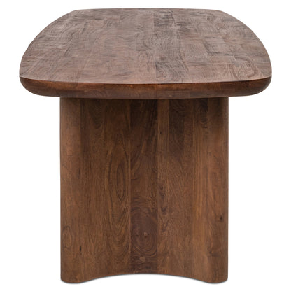 Eettafel Baldwin bruin mangohout 270 cm, zijaanzicht op witte achtergrond
