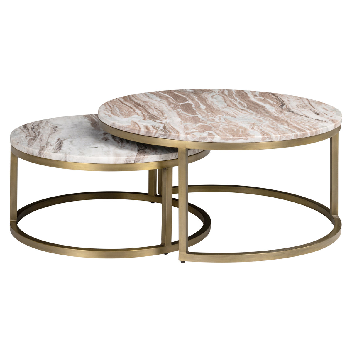 Salontafel Bottega beige marmer 85 cm, schuin vooraanzicht op witte achtergrond