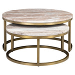 Salontafel Bottega beige marmer 85 cm, vooraanzicht op witte achtergrond