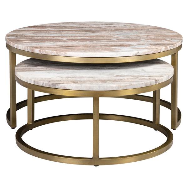 Salontafel Bottega beige marmer 85 cm, vooraanzicht op witte achtergrond