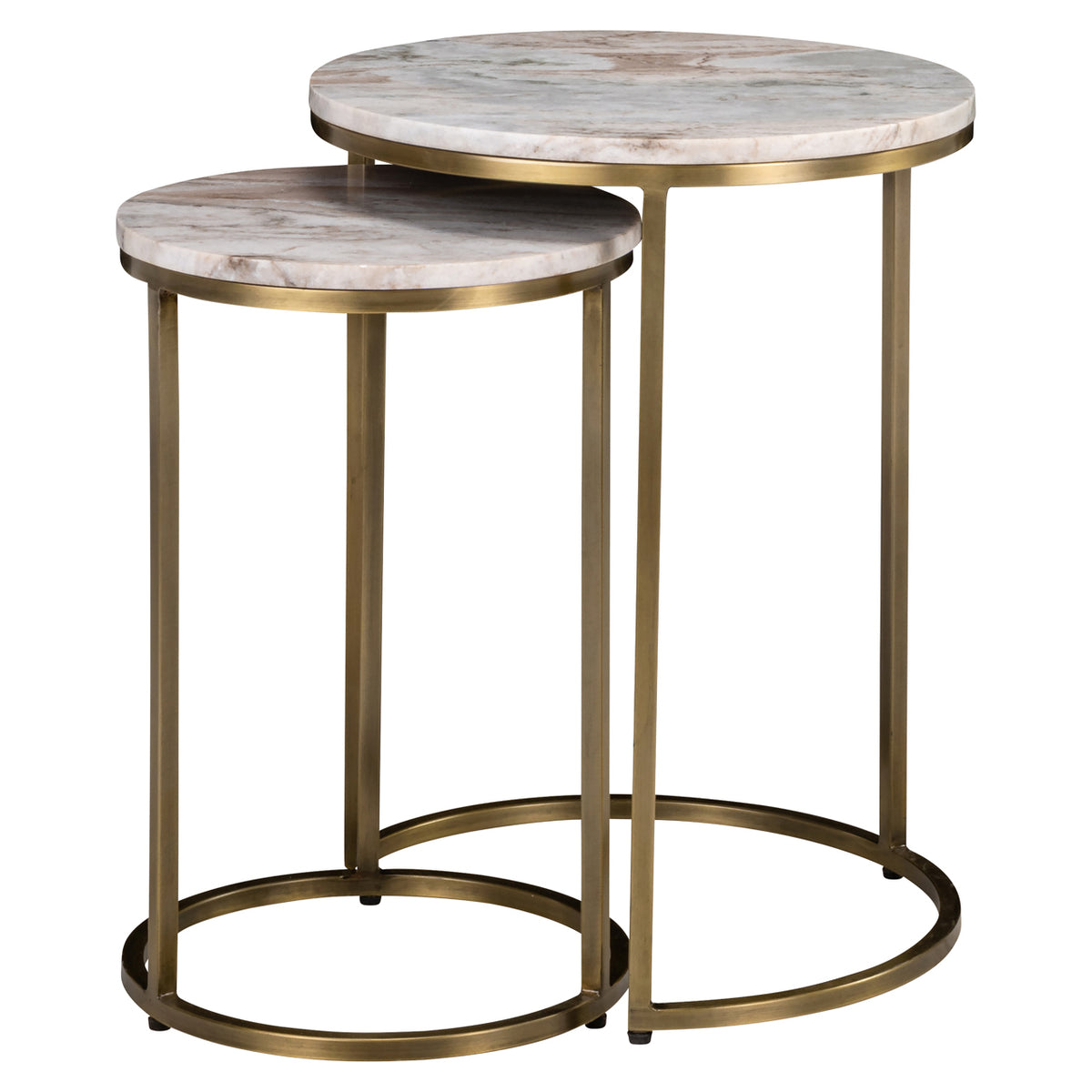 Bijzettafel Bottega beige marmer 45 cm, schuin vooraanzicht op witte achtergrond