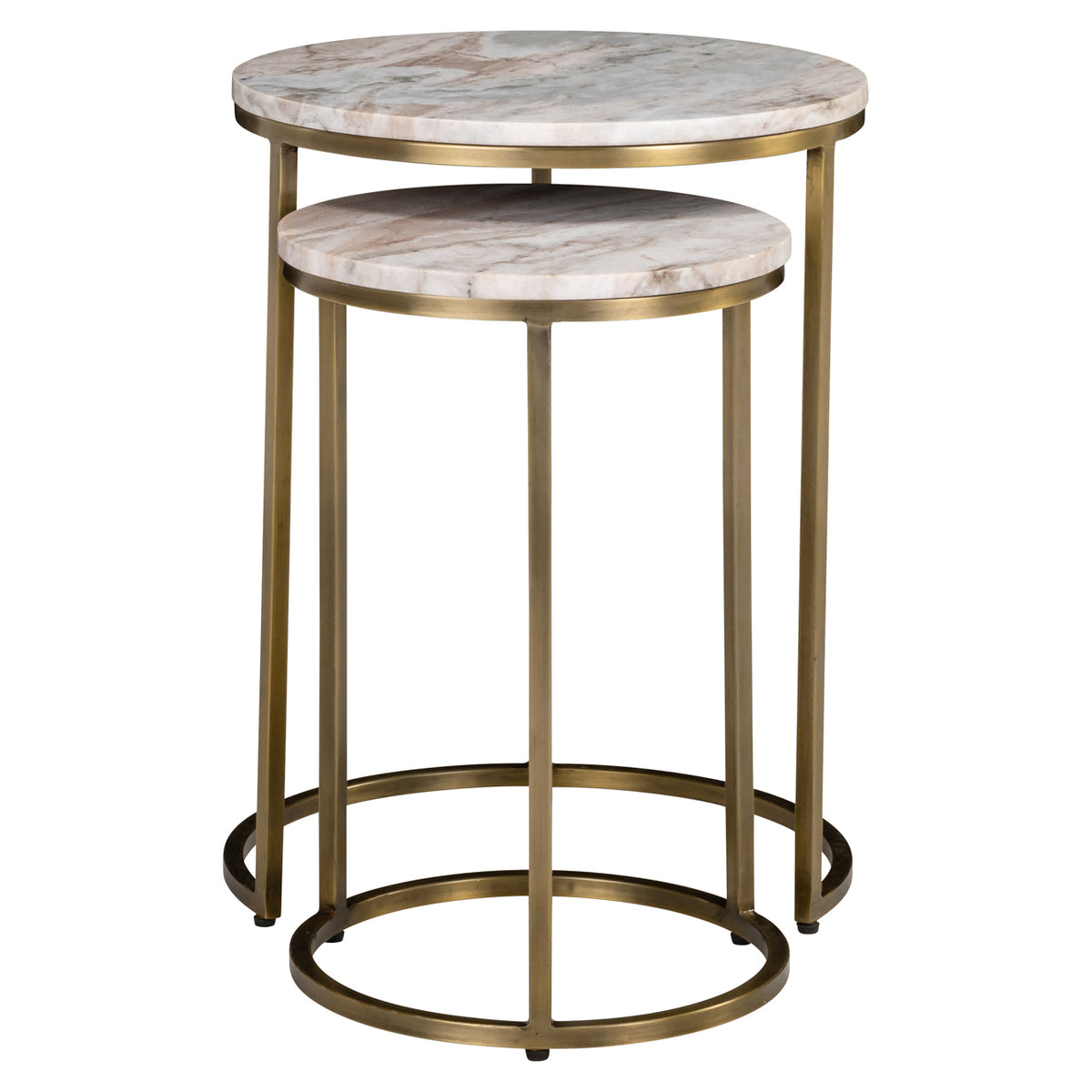 Bijzettafel Bottega beige marmer 45 cm, vooraanzicht op witte achtergrond