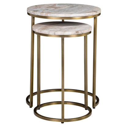 Bijzettafel Bottega beige marmer 45 cm, vooraanzicht op witte achtergrond