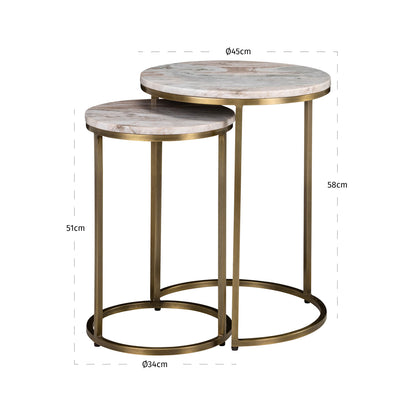 Bijzettafel Bottega beige marmer 45 cm, maatvoering met afmetingen