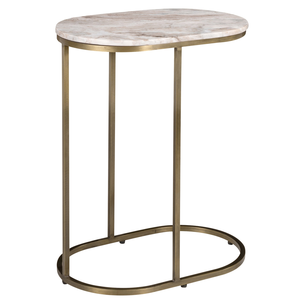 Bijzettafel Bottega beige marmer 55 cm, schuin vooraanzicht op witte achtergrond