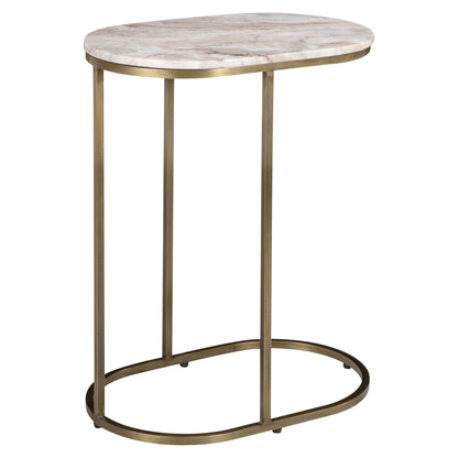 Bijzettafel Bottega beige marmer 55 cm, schuin vooraanzicht op witte achtergrond