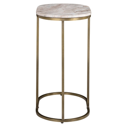 Bijzettafel Bottega beige marmer 55 cm, zijaanzicht op witte achtergrond