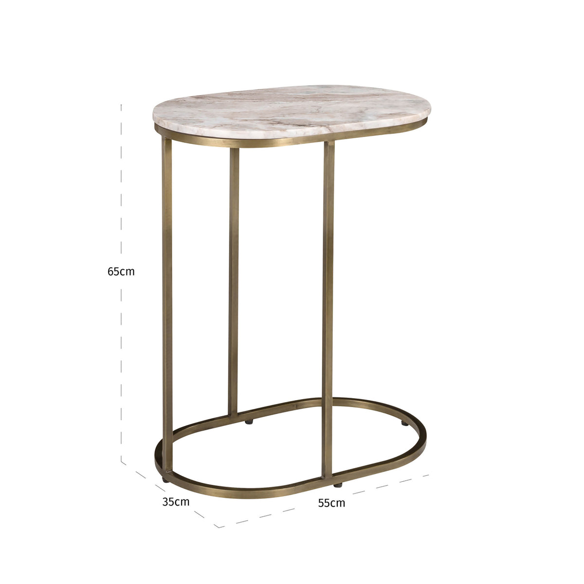 Bijzettafel Bottega beige marmer 55 cm, maatvoering met afmetingen