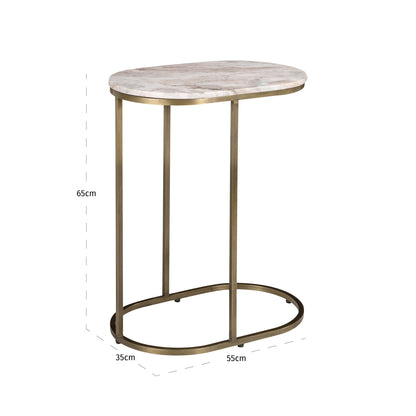 Bijzettafel Bottega beige marmer 55 cm, maatvoering met afmetingen