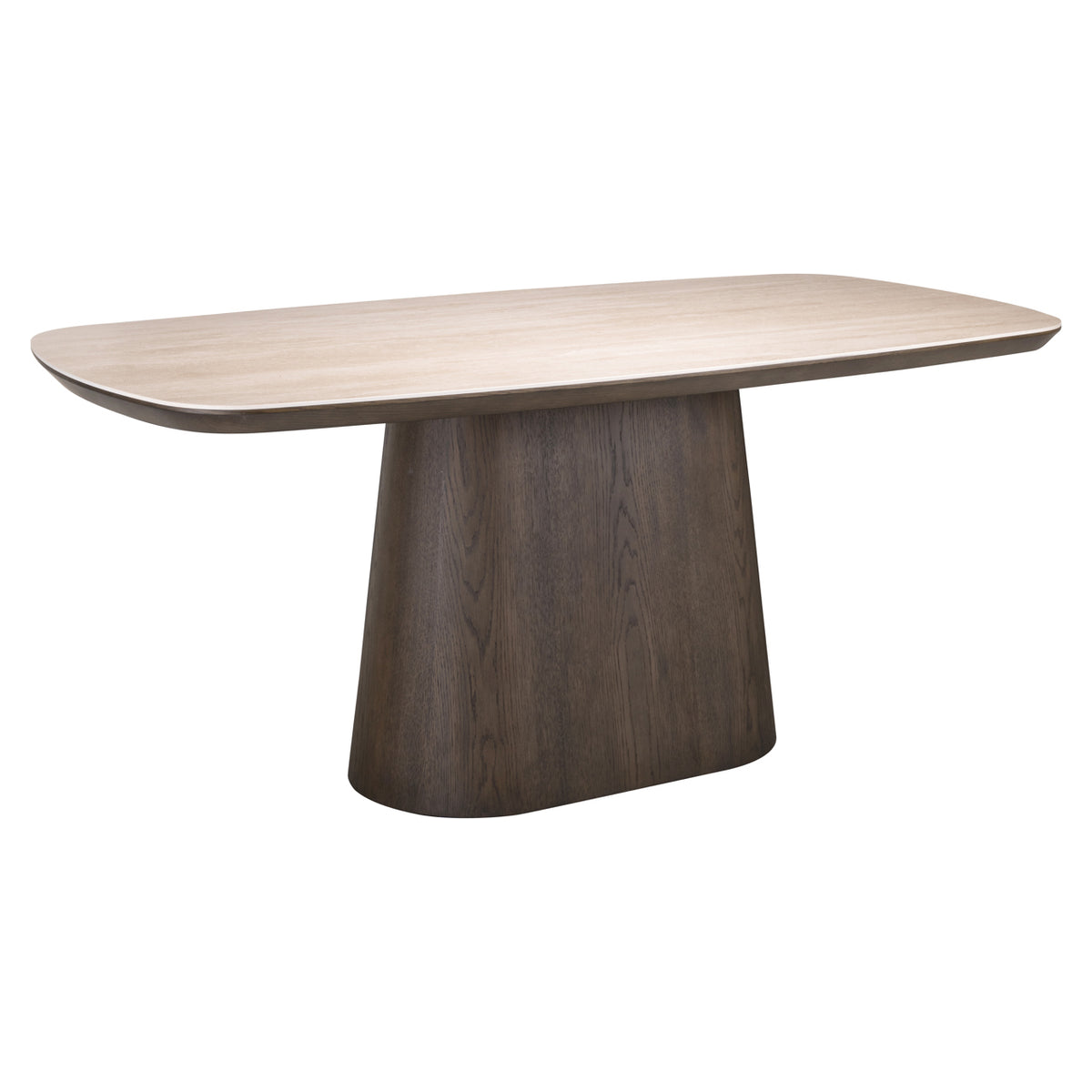 Eettafel Ritz bruin mdf 200 cm, schuin vooraanzicht op witte achtergrond