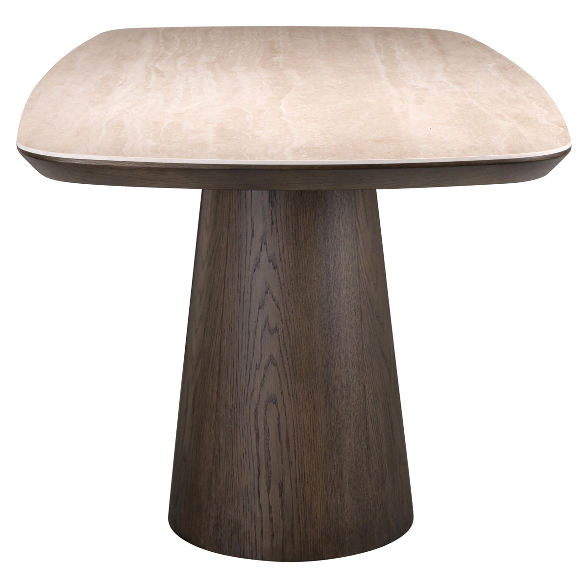 Eettafel Ritz bruin mdf 200 cm, zijaanzicht op witte achtergrond
