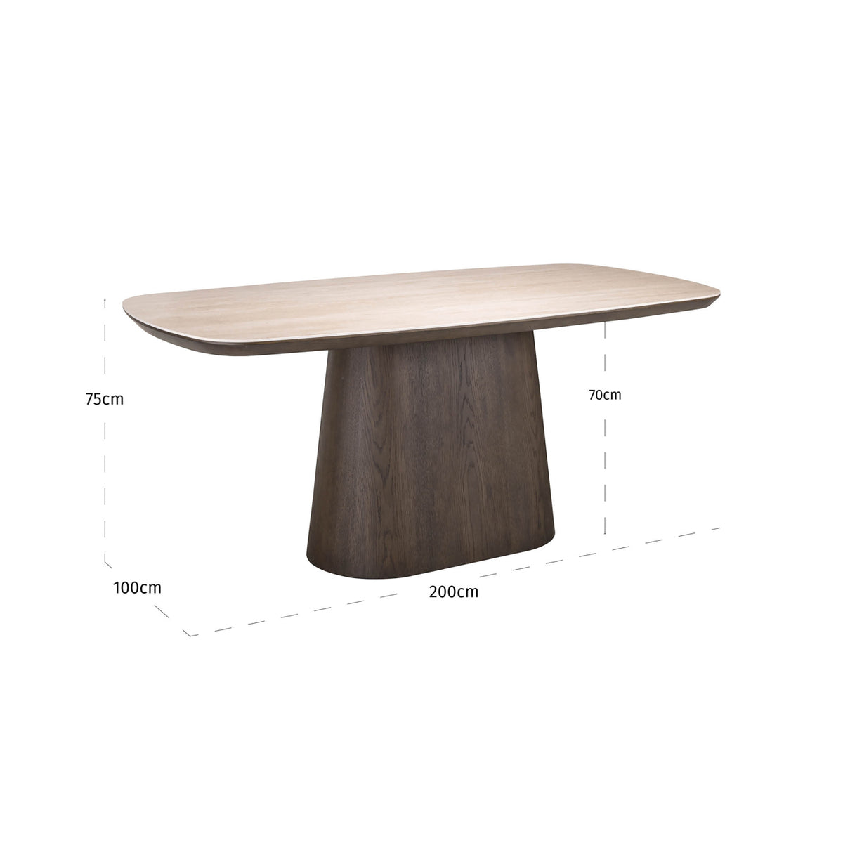 Eettafel Ritz bruin mdf 200 cm, maatvoering met afmetingen