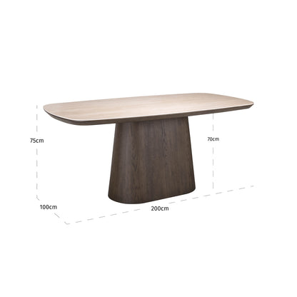 Eettafel Ritz bruin mdf 200 cm, maatvoering met afmetingen