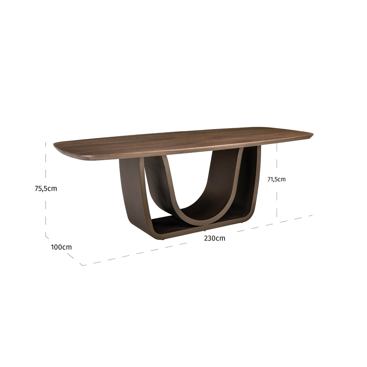 Eettafel Windsor walnoot mdf, maatvoering met afmetingen