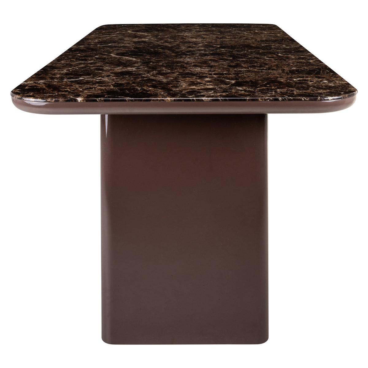Eettafel Almundi bruin mdf 230 cm, zijaanzicht op witte achtergrond