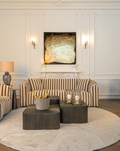 Wanddecoratie Rival goud jute, vooraanzicht in een interieur