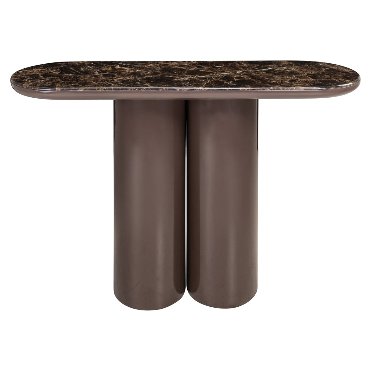 Sidetable Almundi bruin mdf, vooraanzicht op witte achtergrond