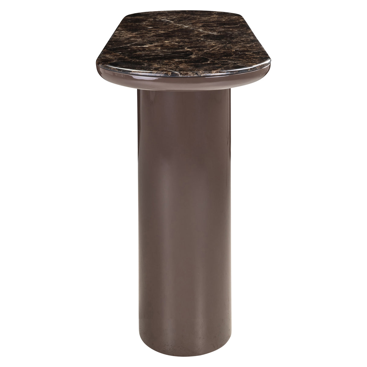 Sidetable Almundi bruin mdf, zijaanzicht op witte achtergrond