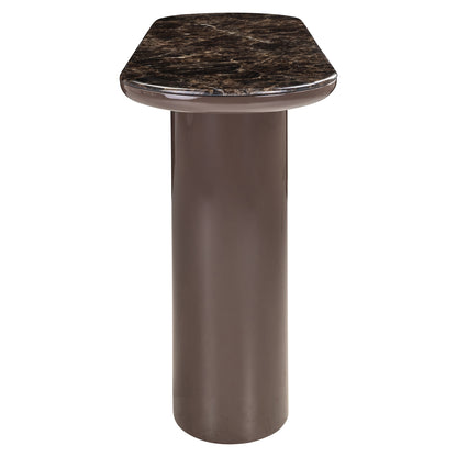 Sidetable Almundi bruin mdf, zijaanzicht op witte achtergrond