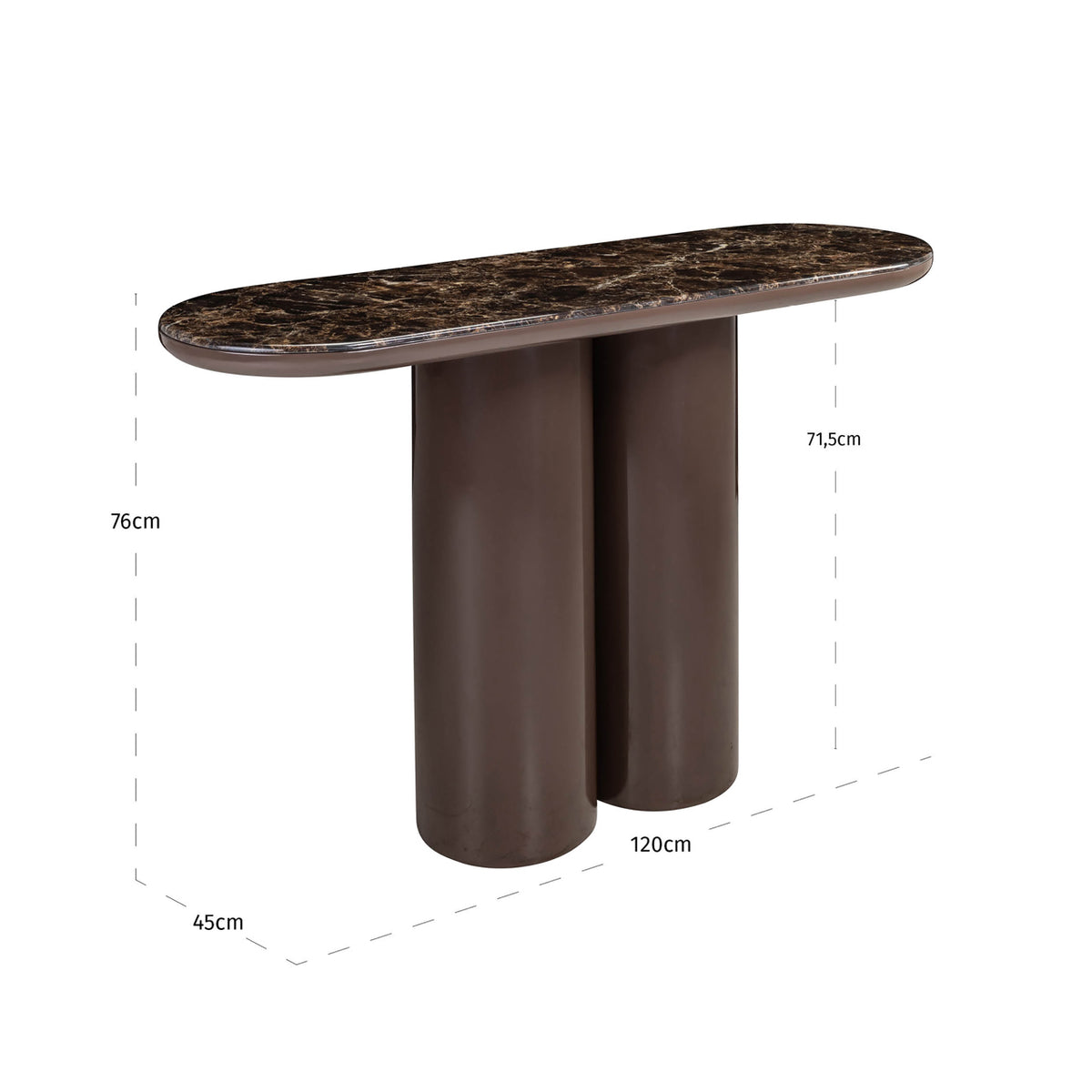 Sidetable Almundi bruin mdf, maatvoering met afmetingen