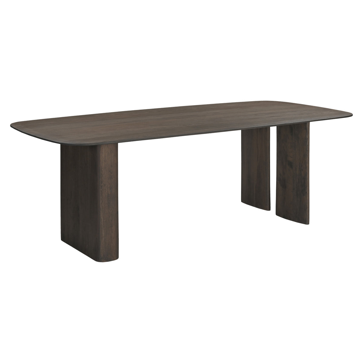 Eettafel Castello donkergrijs eikenhout, schuin vooraanzicht op witte achtergrond