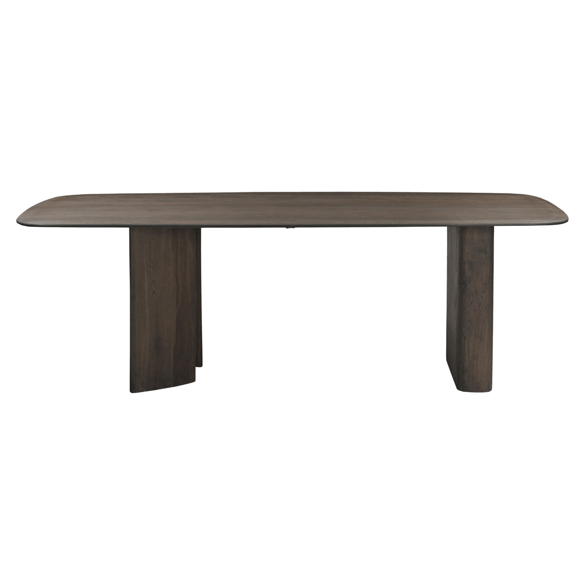 Eettafel Castello donkergrijs eikenhout, achteraanzicht op witte achtergrond