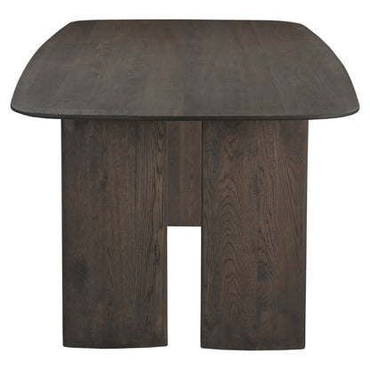 Eettafel Castello donkergrijs eikenhout, zijaanzicht op witte achtergrond