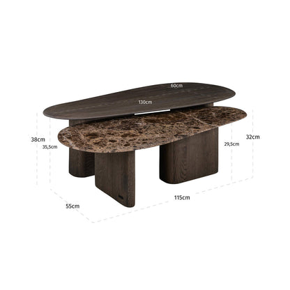 Salontafel Castello donkergrijs eikenhout, maatvoering met afmetingen