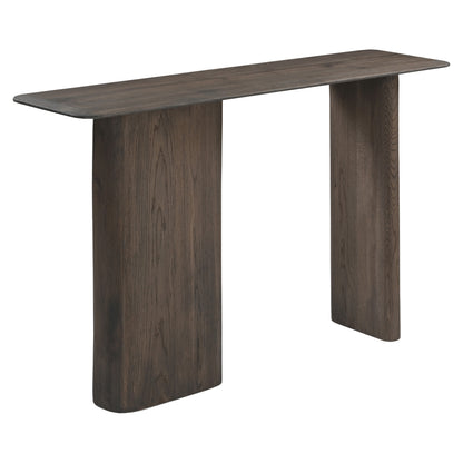 Sidetable Castello donkergrijs eikenhout, schuin vooraanzicht op witte achtergrond