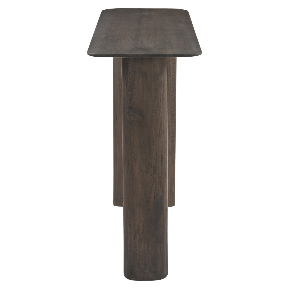 Sidetable Castello donkergrijs eikenhout, zijaanzicht op witte achtergrond