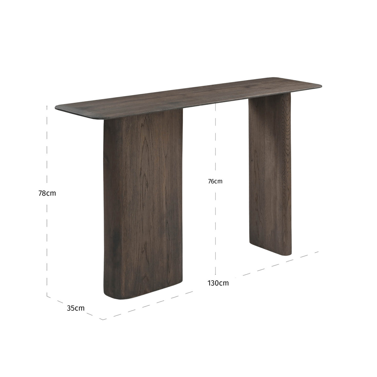 Sidetable Castello donkergrijs eikenhout, maatvoering met afmetingen