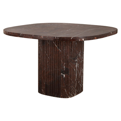 Eettafel Orchid rood marmer, schuin vooraanzicht op witte achtergrond