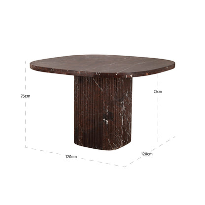 Eettafel Orchid rood marmer, maatvoering met afmetingen