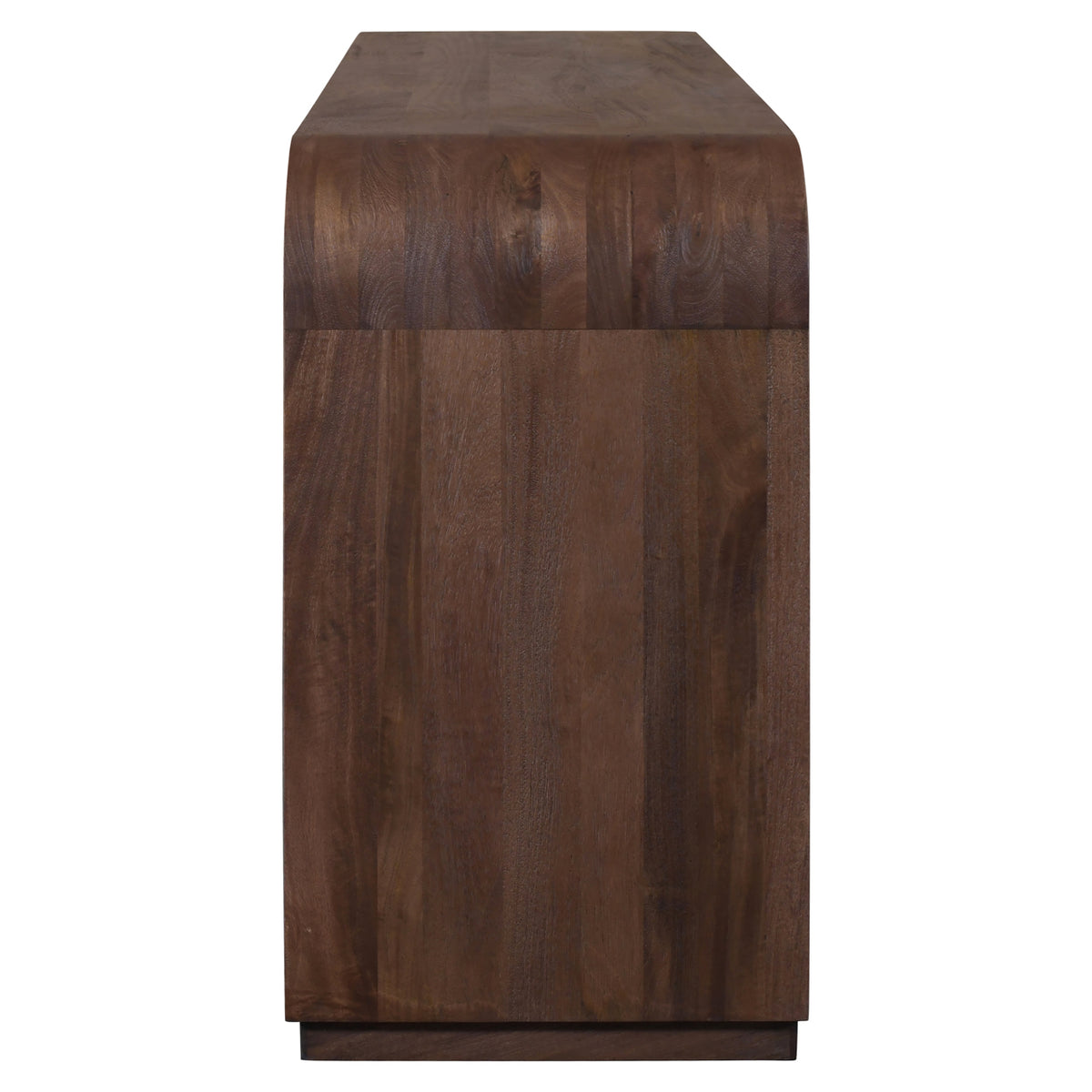 Dressoir Baldwin bruin mangohout, zijaanzicht op witte achtergrond