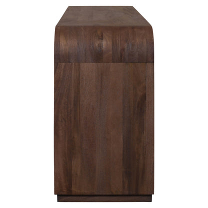 Dressoir Baldwin bruin mangohout, zijaanzicht op witte achtergrond