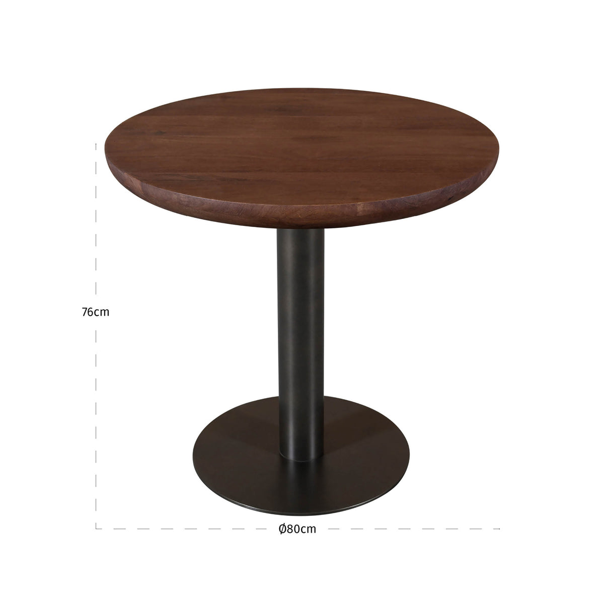 Eettafel Baldwin bruin mangohout, maatvoering met afmetingen