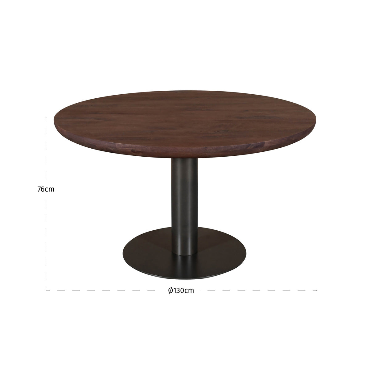 Eettafel Baldwin bruin mangohout, maatvoering met afmetingen