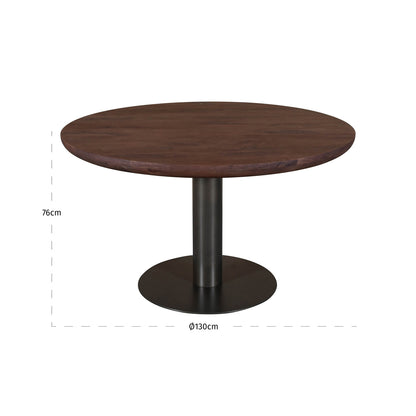 Eettafel Baldwin bruin mangohout, maatvoering met afmetingen
