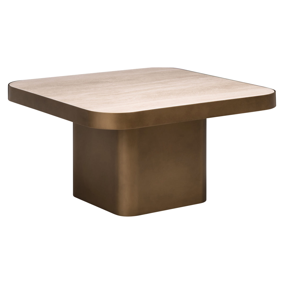 Salontafel Claridge beige ijzer 70 cm, schuin vooraanzicht op witte achtergrond