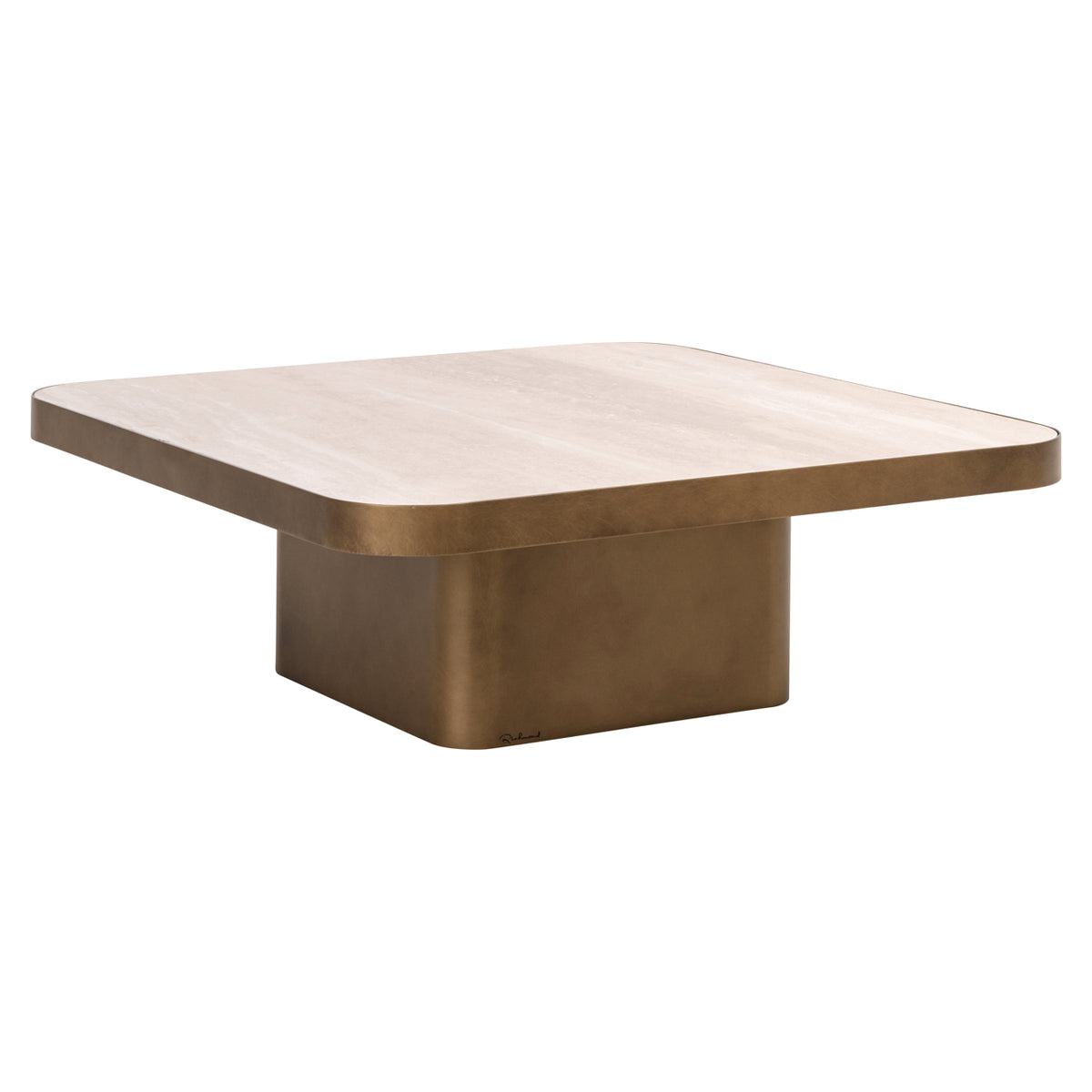 Salontafel Claridge beige ijzer 90 cm, schuin vooraanzicht op witte achtergrond
