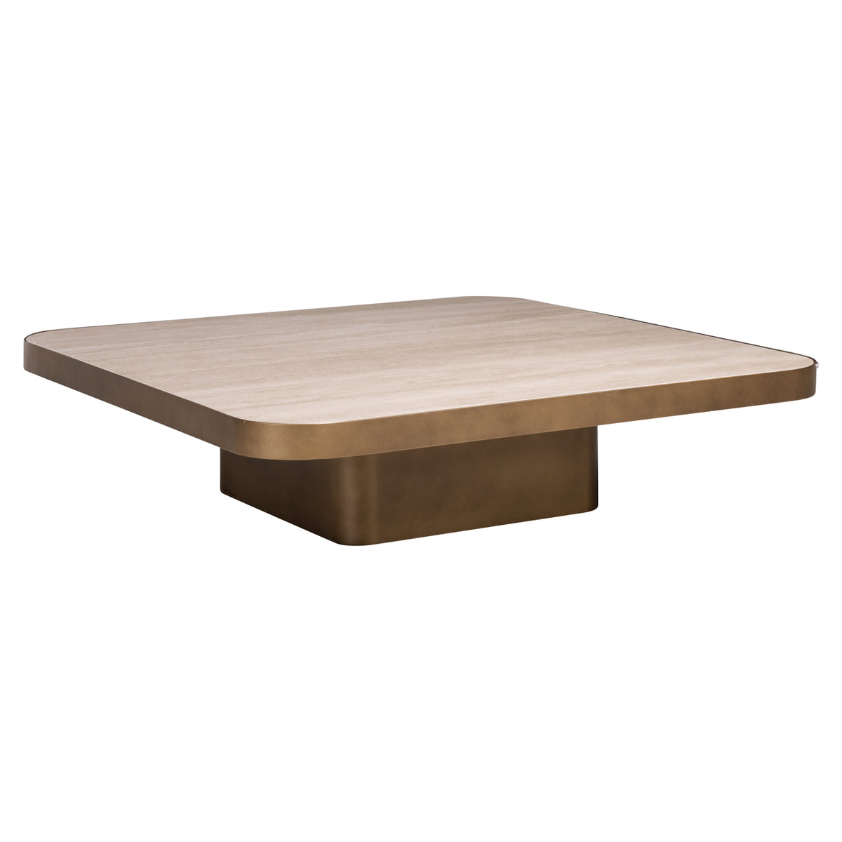 Salontafel Claridge beige glas 100 cm, schuin vooraanzicht op witte achtergrond