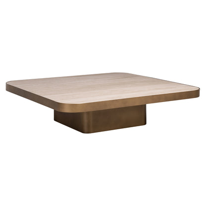 Salontafel Claridge beige glas 100 cm, schuin vooraanzicht op witte achtergrond